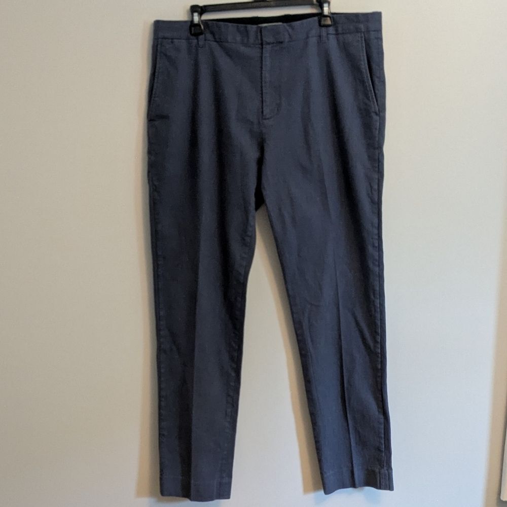 Vince Griffith Slim Fit Flat Front Dark Blue Striped Cotton Chino Pants Size 38